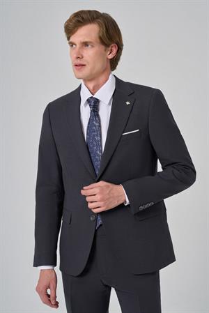 Morven Erkek Füme Yünlü Slim Fit Mono Yaka Takım Elbise