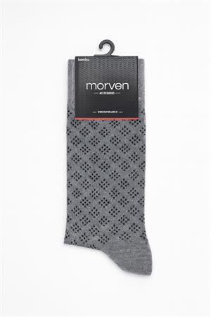 Morven Erkek Gri Bambu Desenli Soket Çorap