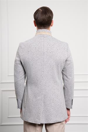 Morven Erkek Gri Desenli Hakim Yaka Dynamic Fit Rahat Kesim Kaban