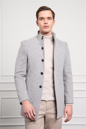 Morven Erkek Gri Desenli Hakim Yaka Dynamic Fit Rahat Kesim Kaban