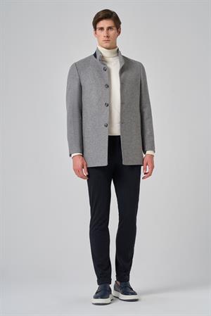 Morven Erkek Gri Düz Hakim Yaka Dynamic Fit Kaban