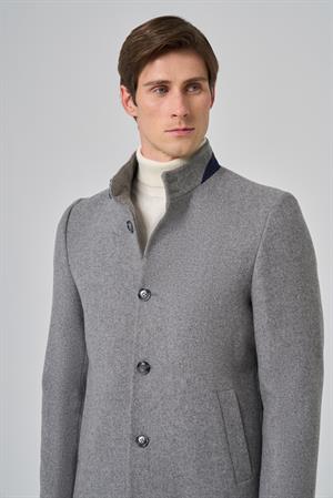 Morven Erkek Gri Düz Hakim Yaka Dynamic Fit Kaban