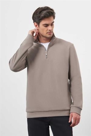 Morven Erkek Gri Fermuarlı Bato Yaka Sweat-Shirt