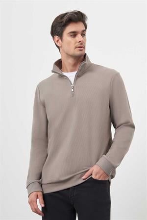 Morven Erkek Gri Fermuarlı Bato Yaka Sweat-Shirt