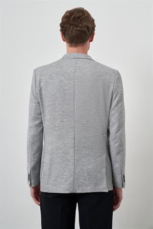 Morven Erkek Gri Keten Dokuma Desenli Slim Fit Mono Yaka Ceket