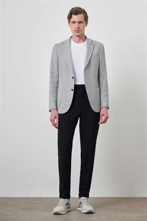 Morven Erkek Gri Keten Dokuma Desenli Slim Fit Mono Yaka Ceket