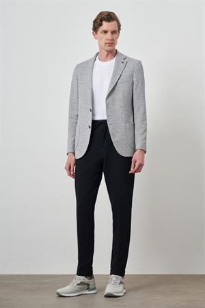 Morven Erkek Gri Keten Dokuma Desenli Slim Fit Mono Yaka Ceket