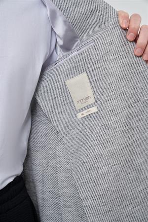 Morven Erkek Gri Keten Dokuma Desenli Slim Fit Mono Yaka Ceket