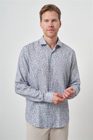 Morven Erkek Gri Keten Trend Dynamic Fit Düğmeli Yaka Gömlek