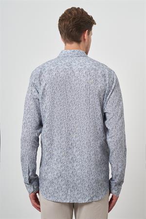 Morven Erkek Gri Keten Trend Dynamic Fit Düğmeli Yaka Gömlek