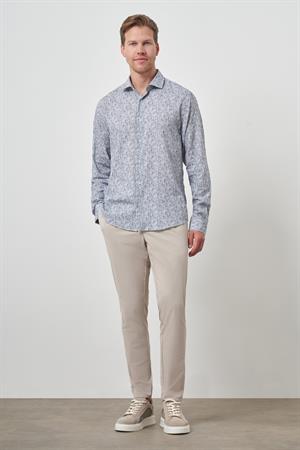 Morven Erkek Gri Keten Trend Dynamic Fit Düğmeli Yaka Gömlek