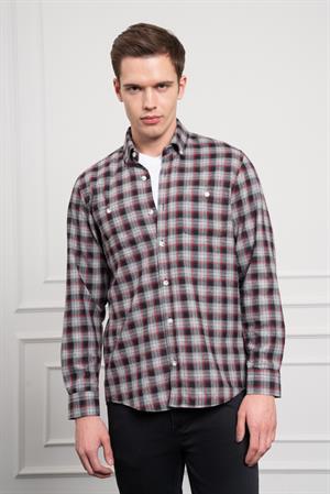 Morven Erkek Gri Kışlık Düğmeli Yaka Regular Fit Gömlek