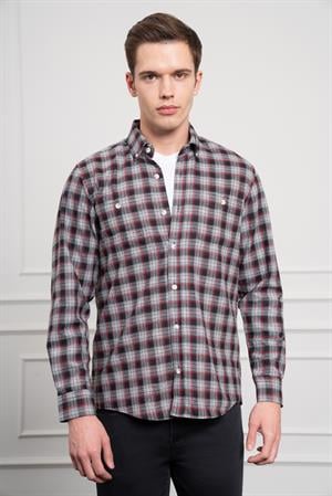 Morven Erkek Gri Kışlık Düğmeli Yaka Regular Fit Gömlek