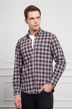 Morven Erkek Gri Kışlık Düğmeli Yaka Regular Fit Gömlek