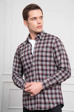 Morven Erkek Gri Kışlık Düğmeli Yaka Regular Fit Gömlek