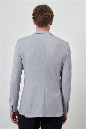 Morven Erkek Gri Örme Desenli Slim Fit Mono Yaka Ceket