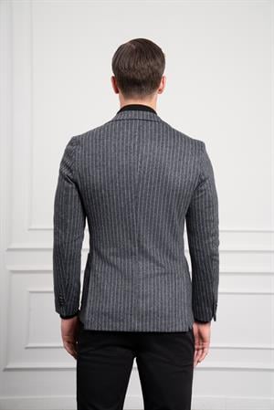 Morven Erkek Gri Örme Slim Fit Dar Kesim Mono Yaka Ceket