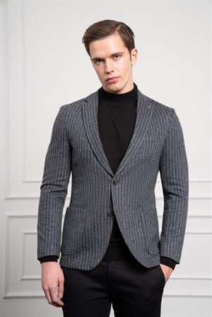 Morven Erkek Gri Örme Slim Fit Dar Kesim Mono Yaka Ceket