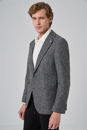 Morven Erkek Gri Örme Slim Fit Mono Yaka Ceket