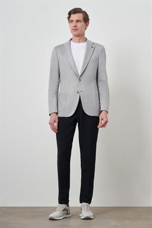 Morven Erkek Gri Örme Slim Fit Mono Yaka Ceket