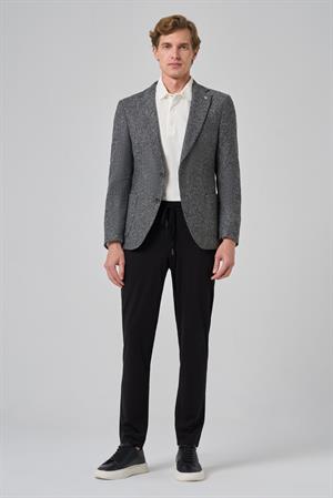Morven Erkek Gri Örme Slim Fit Mono Yaka Ceket