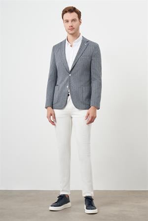 Morven Erkek Gri Örme Slim Fit Torba Cep Mono Yaka Spor Ceket