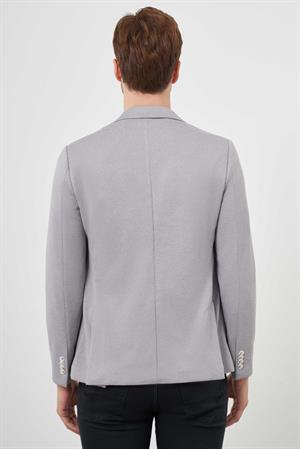 Morven Erkek Gri Örme Slim Fit Torba Cep Mono Yaka Spor Ceket