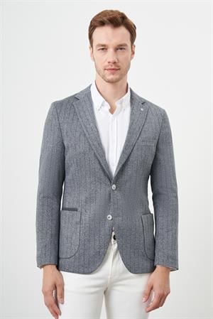 Morven Erkek Gri Örme Slim Fit Torba Cep Mono Yaka Spor Ceket
