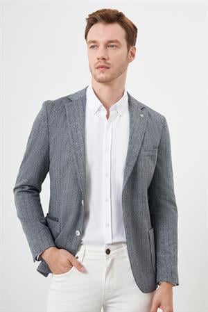 Morven Erkek Gri Örme Slim Fit Torba Cep Mono Yaka Spor Ceket