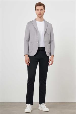Morven Erkek Gri Örme Slim Fit Torba Cep Mono Yaka Spor Ceket