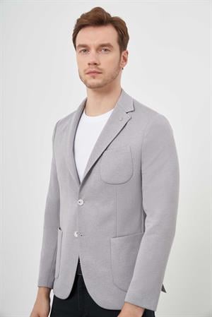 Morven Erkek Gri Örme Slim Fit Torba Cep Mono Yaka Spor Ceket