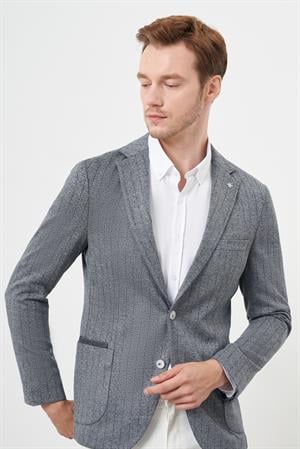 Morven Erkek Gri Örme Slim Fit Torba Cep Mono Yaka Spor Ceket
