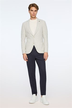 Morven Erkek Gri Örme Trend Çizgili Slim Fit Mono Yaka Ceket