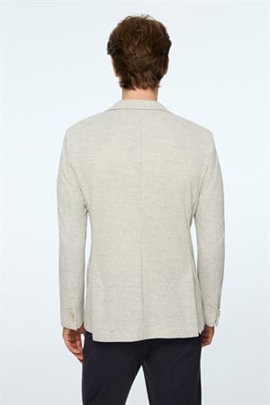 Morven Erkek Gri Örme Trend Çizgili Slim Fit Mono Yaka Ceket