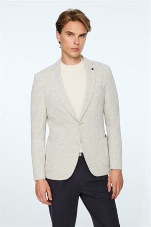Morven Erkek Gri Örme Trend Çizgili Slim Fit Mono Yaka Ceket