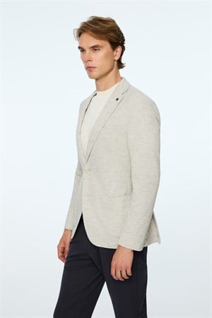 Morven Erkek Gri Örme Trend Çizgili Slim Fit Mono Yaka Ceket