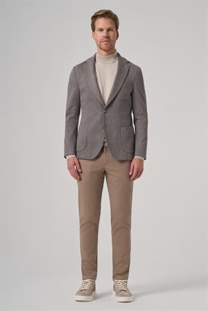 Morven Erkek Gri Örme Trend Desenli Slim Fit Mono Yaka Ceket