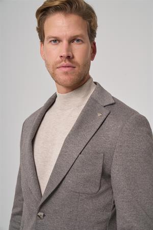 Morven Erkek Gri Örme Trend Desenli Slim Fit Mono Yaka Ceket