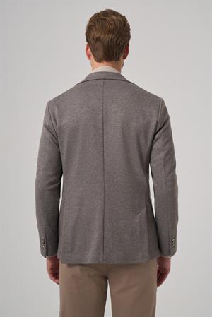 Morven Erkek Gri Örme Trend Desenli Slim Fit Mono Yaka Ceket