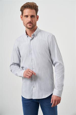 Morven Erkek Gri Pamuk Baskılı Desenli Düğmeli Yaka Slim Fit Gömlek