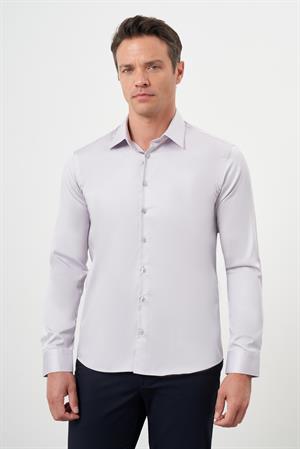 Morven Erkek Gri Pamuk Düz Desen Sert Yaka Slim Fit  Gömlek