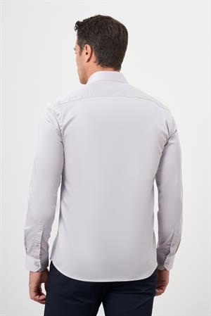 Morven Erkek Gri Pamuk Düz Desen Sert Yaka Slim Fit  Gömlek
