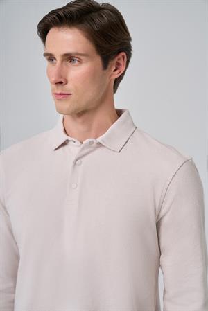 Morven Erkek Gri Pamuk Trend Ağaç Kabuğu Desen Dinamik Fit Polo Yaka Sweat-Shirt