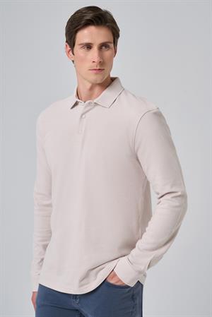 Morven Erkek Gri Pamuk Trend Ağaç Kabuğu Desen Dinamik Fit Polo Yaka Sweat-Shirt