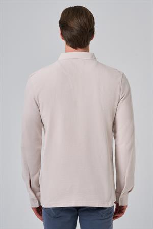 Morven Erkek Gri Pamuk Trend Ağaç Kabuğu Desen Dinamik Fit Polo Yaka Sweat-Shirt