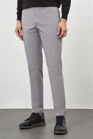 Morven Erkek Gri Pamuk Yan Cep Slim Fit Chino Pantolon