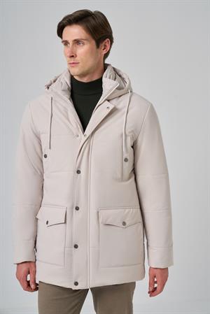 Morven Erkek Gri Poliamit Çıtçıtlı Kapüşonlu Mont