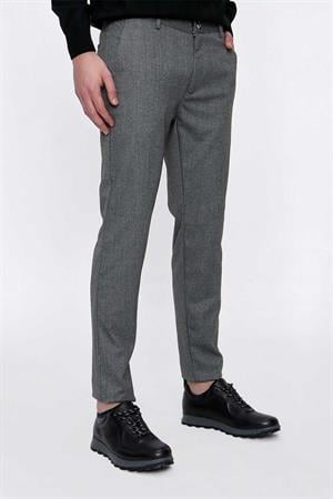 Morven Erkek Gri Poliviskon Desenli Slim Fit Pantolon