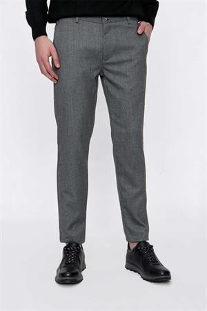 Morven Erkek Gri Poliviskon Desenli Slim Fit Pantolon