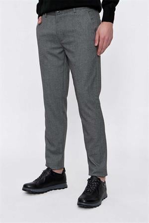 Morven Erkek Gri Poliviskon Desenli Slim Fit Pantolon